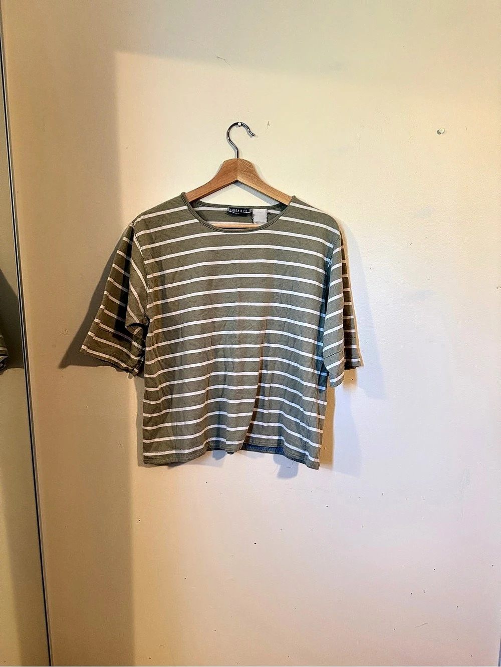 Erika & Co. Striped Short Sleeve Tee in Green & White